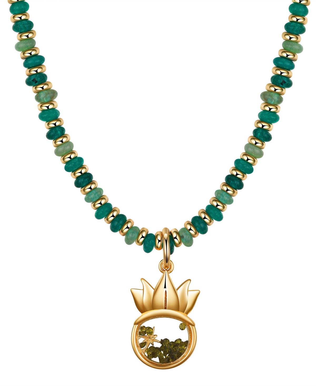 Disney Kid's Princess Tiana Gold-tone And Green Bead Tiara Pendant Necklace