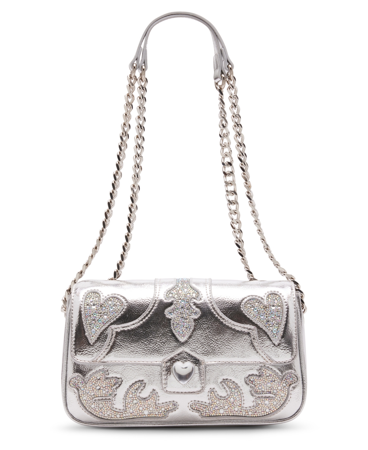 Betsey Johnson Rodeo Rhinestones Flap Bag In Silver