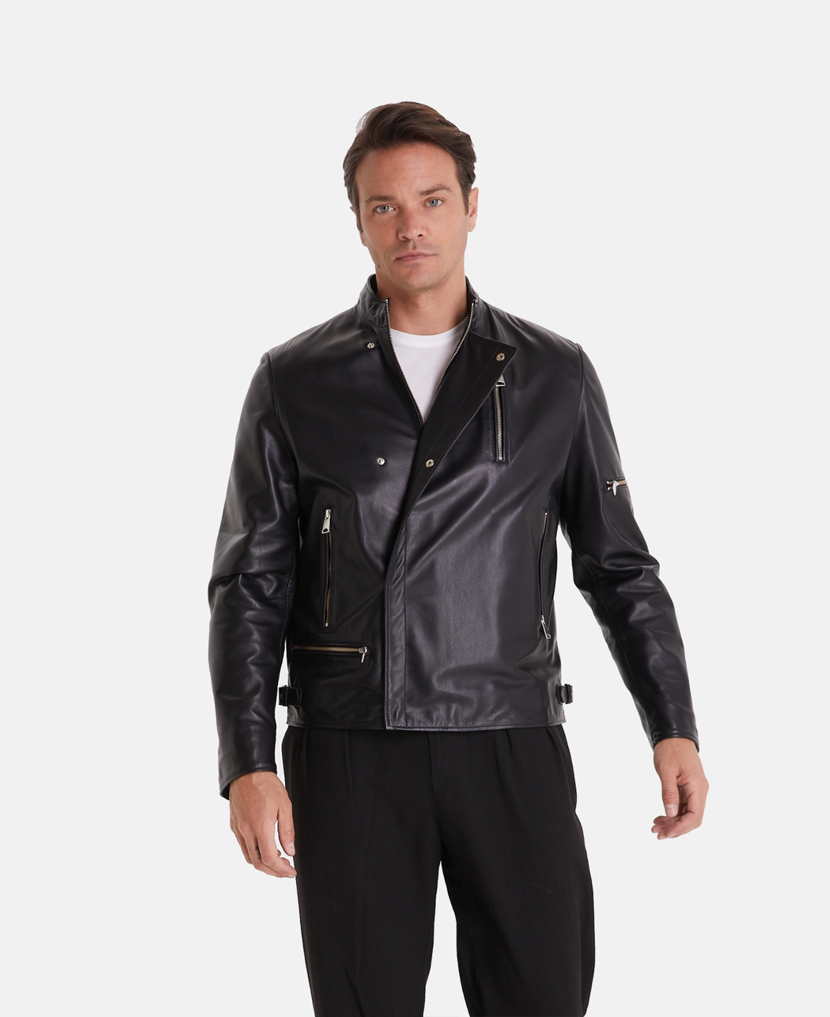 Men's Genuine Leather Jacket, Black - Black