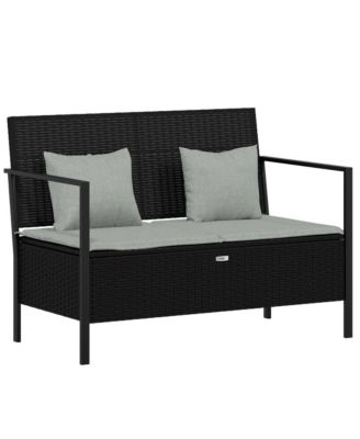 2-Seater Patio Bench with Cushions Black Poly Rattan
