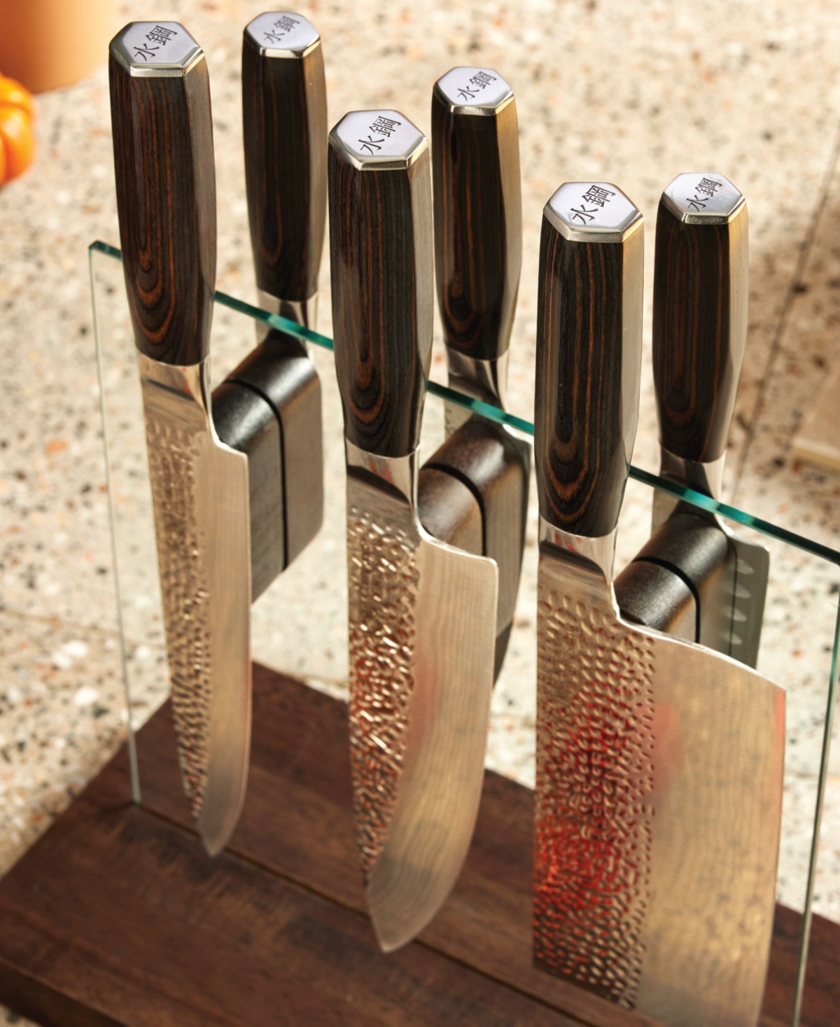 Cuisine::pro Damashiro Emperor Hikari Steel 7 Piece Knife Block Set In Silver,pakka Wood
