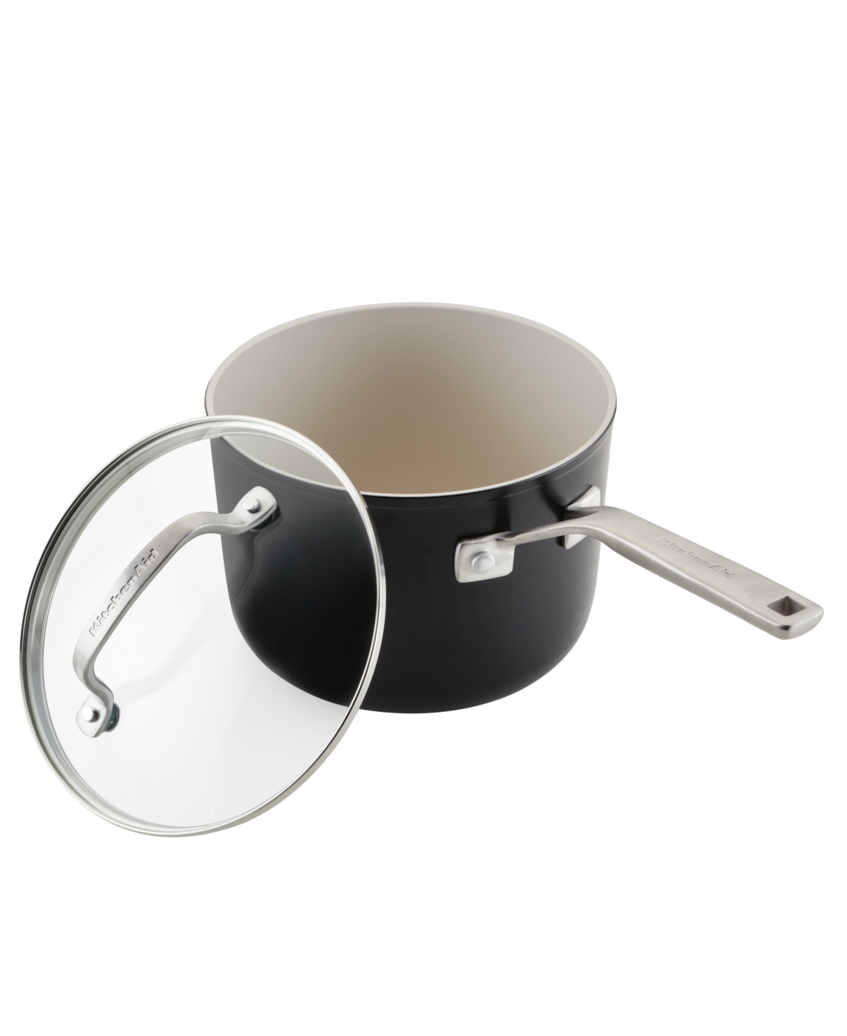 Kitchenaid Hard Anodized Ceramic Nonstick Cookware Sauce Pan With Lid In Black Matte