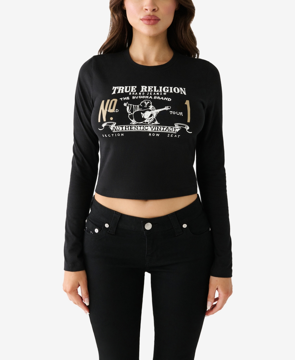 True Religion Women's Long Sleeve Original Logo Baby T-shirt In Jet Black