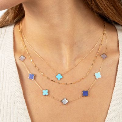 Small Turquoise Single Clover Necklace 14K Gold