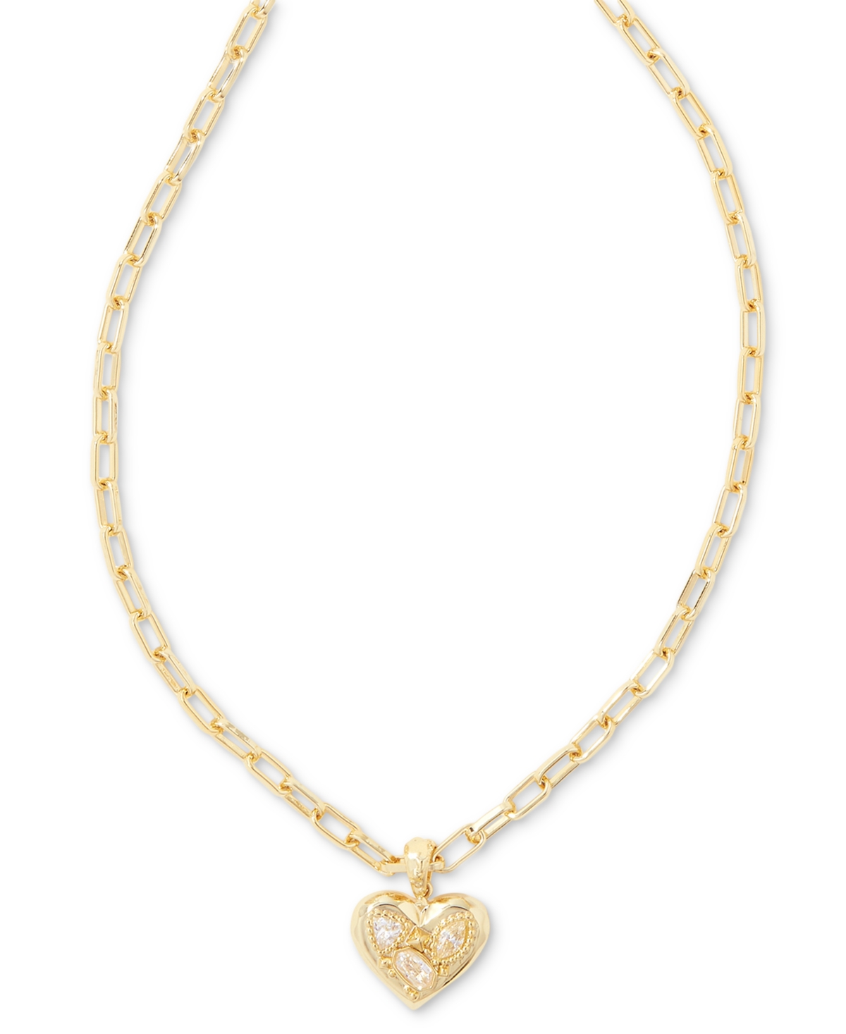 Kendra Scott Penny 14k Gold-plated Heart Short Pendant Necklace, 16" + 3" Extender In White Cz
