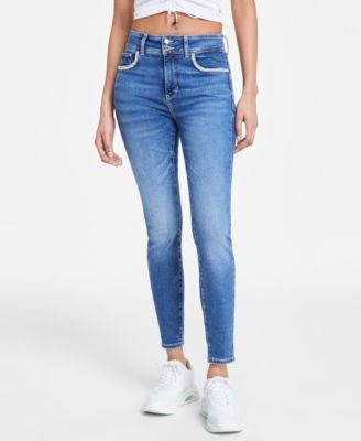 GUESS - Women's Rhinestone Trimmed Skinny Ankle Jeans
