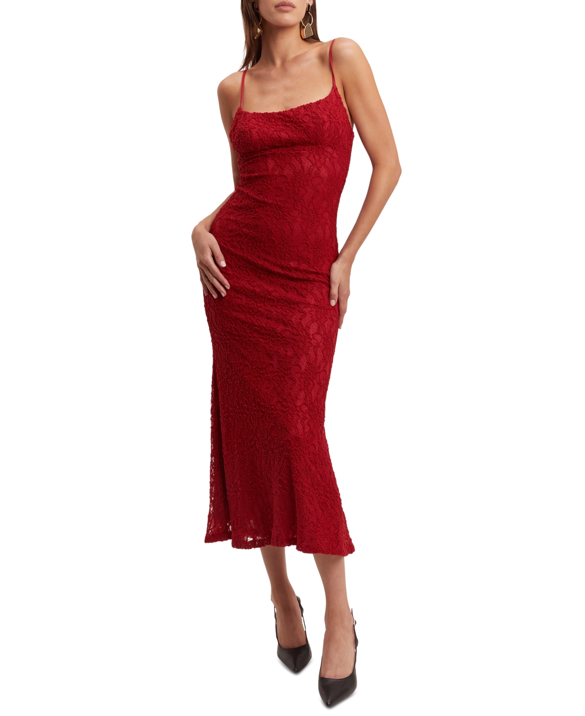 Women's Lace Midi Dress - Red
