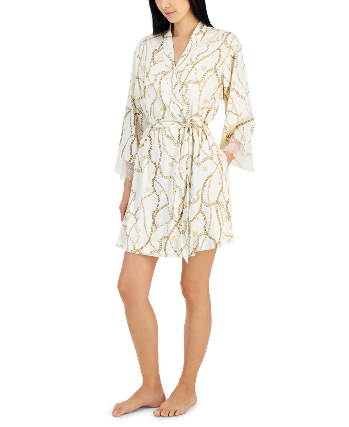 Shop Inc International Concepts Women's Lace-trim Stretch Satin Robe, Created For Macy's In Celia Chain