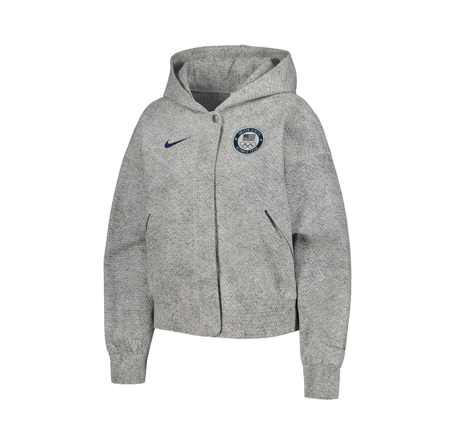 Women's Gray Team USA Media Day Oversized Cropped Hoodie Performance Full-Zip Jacket