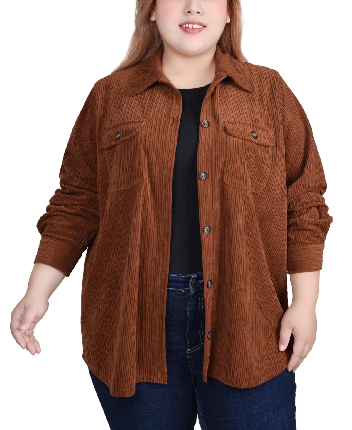 NY COLLECTION PLUS SIZE LONG SLEEVE CORDUROY SHIRT JACKET