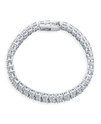 Jewelry Two Row Fashion Statement CZ Cubic Zirconia Wide Tennis Bracelet Rhodium Plated Brass 7 Inches
