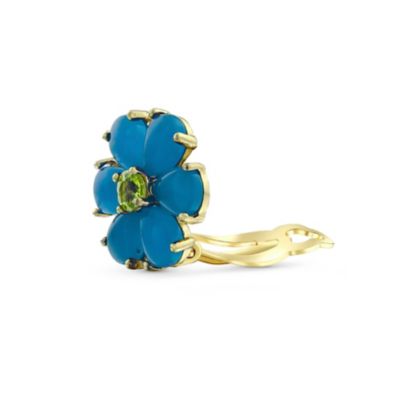 Garden Natural Aqua Jade Flower CZ Center Clip On Earrings Gold Plated Sterling Silver for Non-Pierced Ears