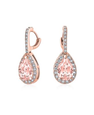 7ct Style Halo Pink Rose Cubic Zirconia Cz Fashion Dangle Drop Teardrop Earrings Rose Gold Plated