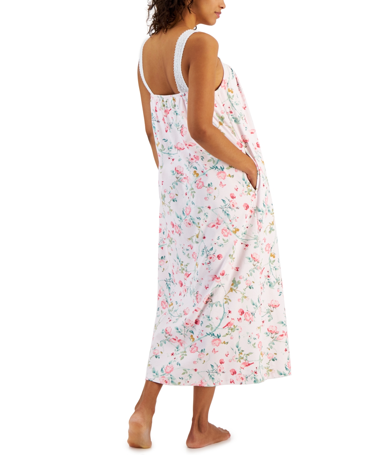 Shop Charter Club Women's Cotton Floral Lace-trim Nightgown, Created For Macy's In Bird Bloom Pnk