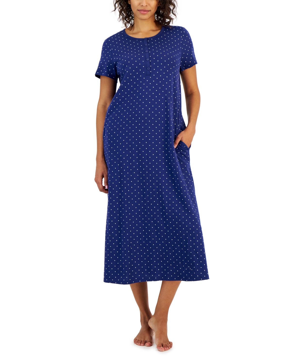 Shop Charter Club Women's Cotton Printed Nightgown, Created For Macy's In Polka Dots
