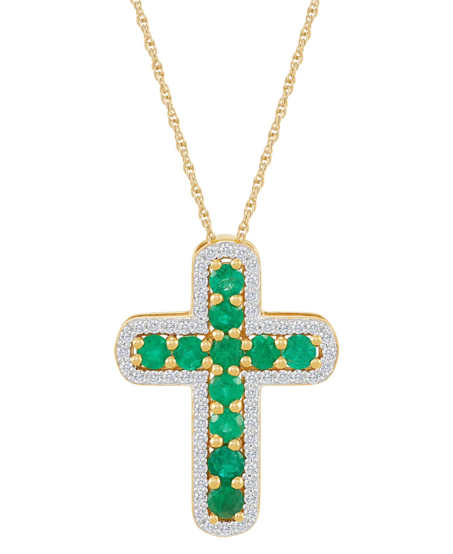 Emerald (5/8 ct. t.w.) & Diamond (1/5 ct. t.w.) Cross 18" Pendant Necklace in 14k Gold (Also in Ruby)