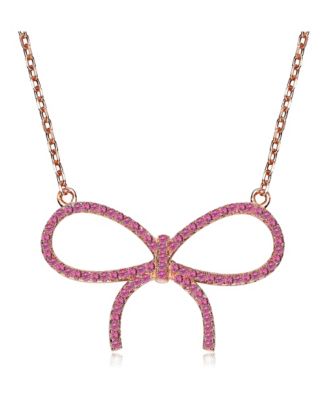 Timeless Sterling Silver Cubic Zirconia Studded Ribbon Pendant Necklace