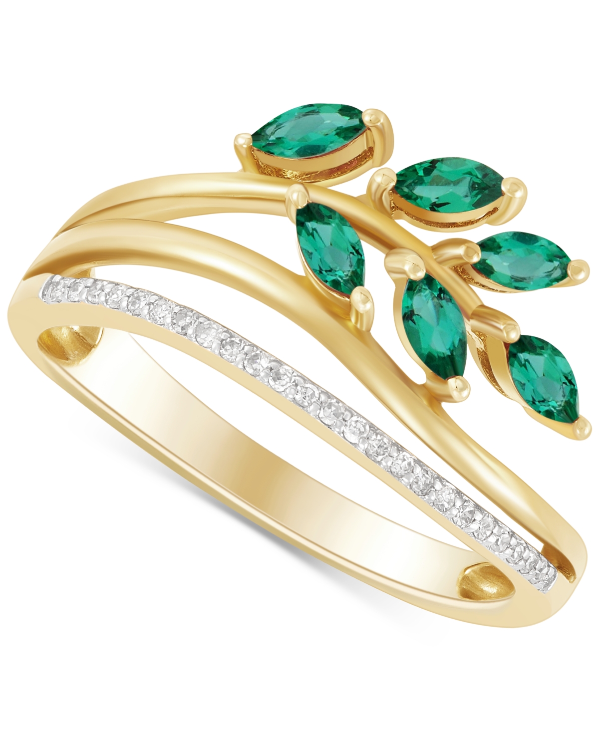 Macy's Emerald (1/2 Ct. T.w.) & Diamond (1/20 Ct. T.w.) Vine Motif Ring In 14k Gold (also In Ruby & Sapphir