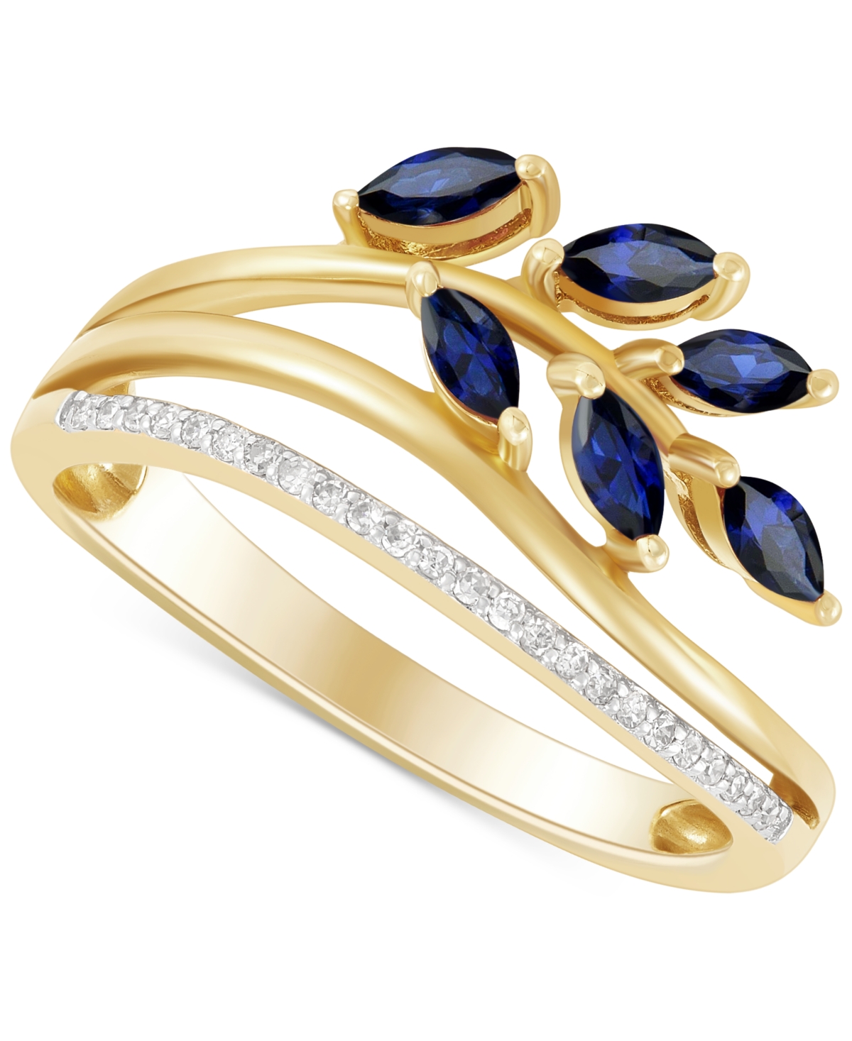 Macy's Emerald (1/2 Ct. T.w.) & Diamond (1/20 Ct. T.w.) Vine Motif Ring In 14k Gold (also In Ruby & Sapphir In Sapphire