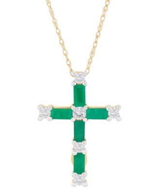 Macy's - Emerald (7/8 ct. t.w.) & Diamond (1/5 ct. t.w.) Baguette Cross 18" Pendant 18" in 14k Gold (Also in Ruby & Sapphire)