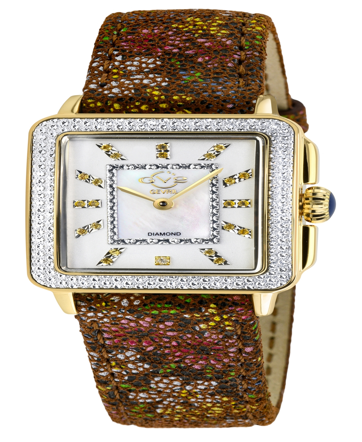 Gv2 By Gevril Women's Padova Gemstone Floral Women's Brown Leather Watch 30mm