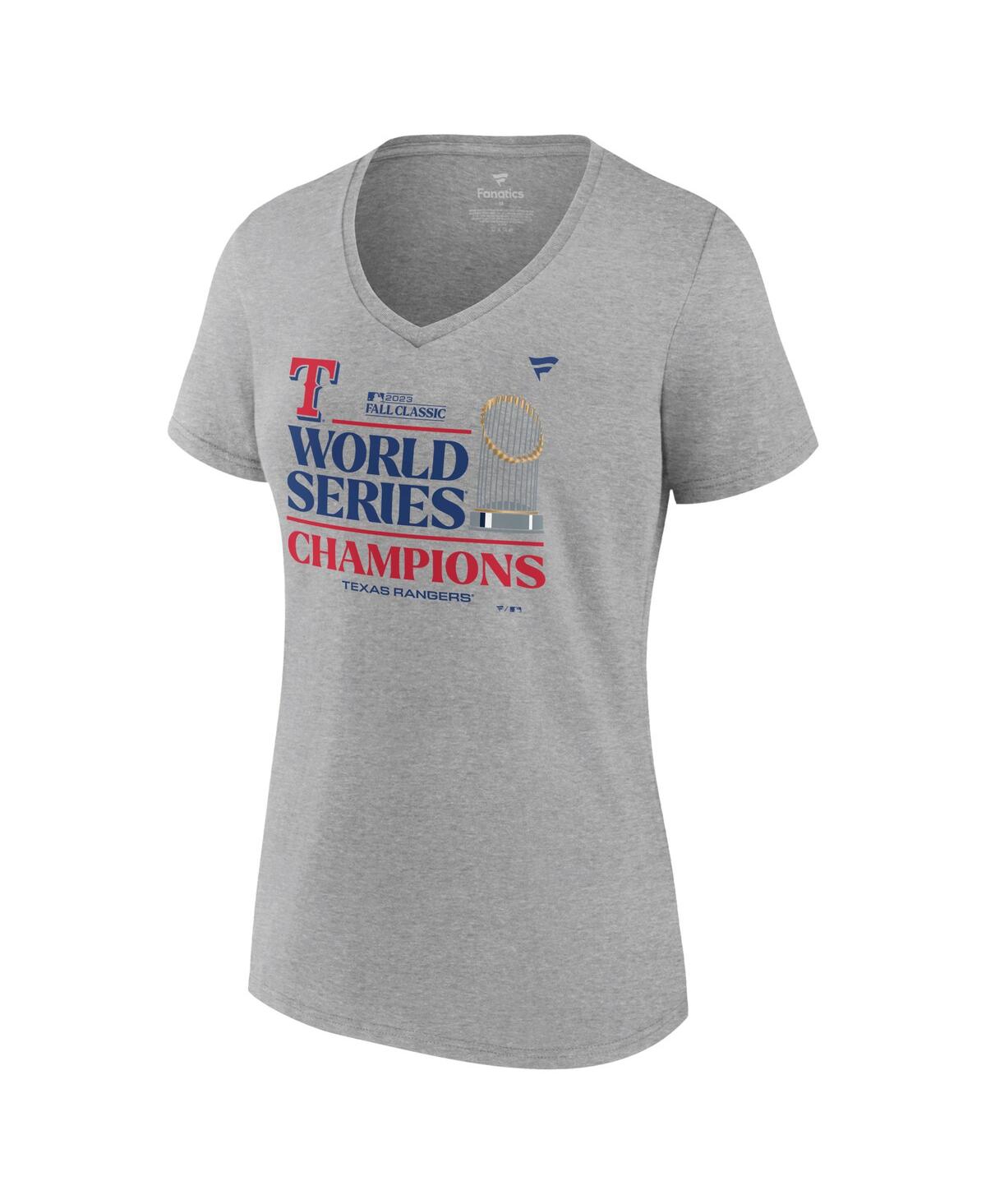 Women's FanaticsTexas Rangers 2023 World Series Champions Locker Room Plus Size V-Neck T-shirt - Heather Gray