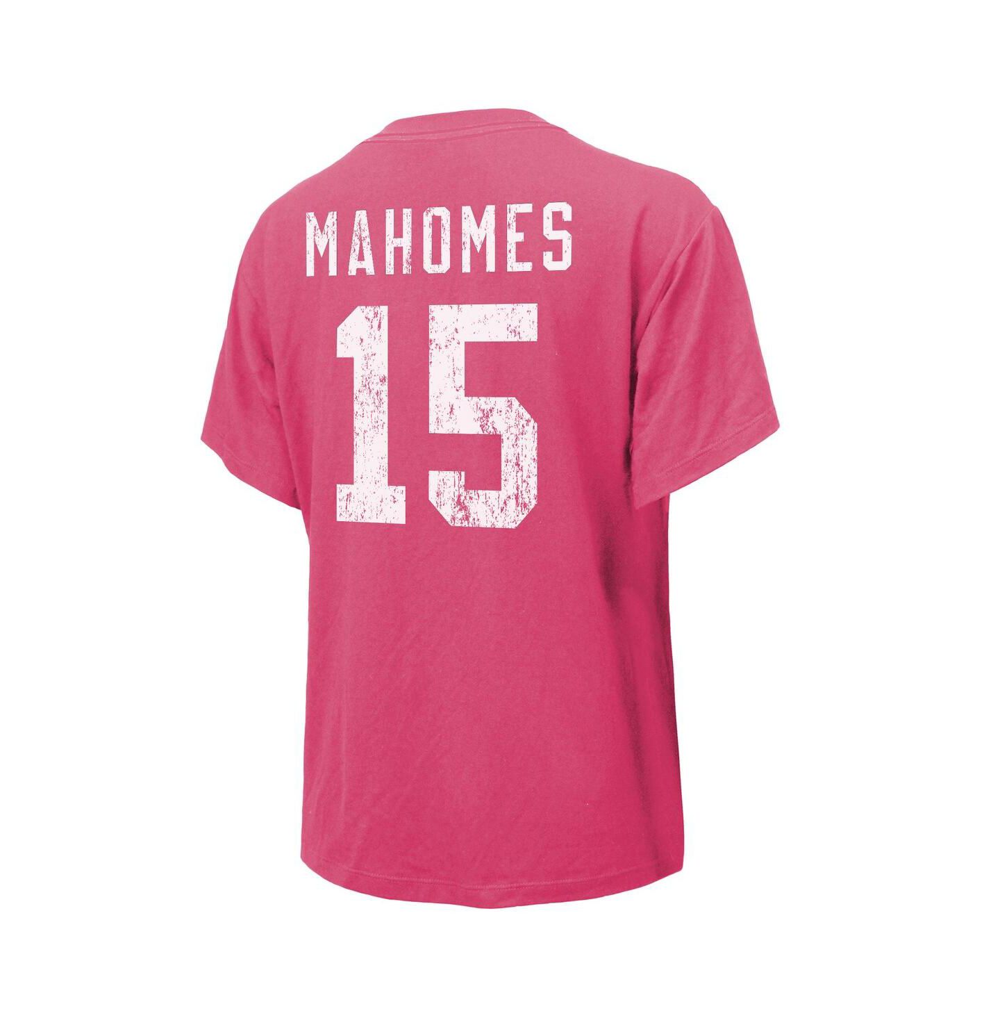 Женская футболка Majestic Threads Patrick Mahomes Pink Distressed Kansas City Chiefs Name and Number — фото 2