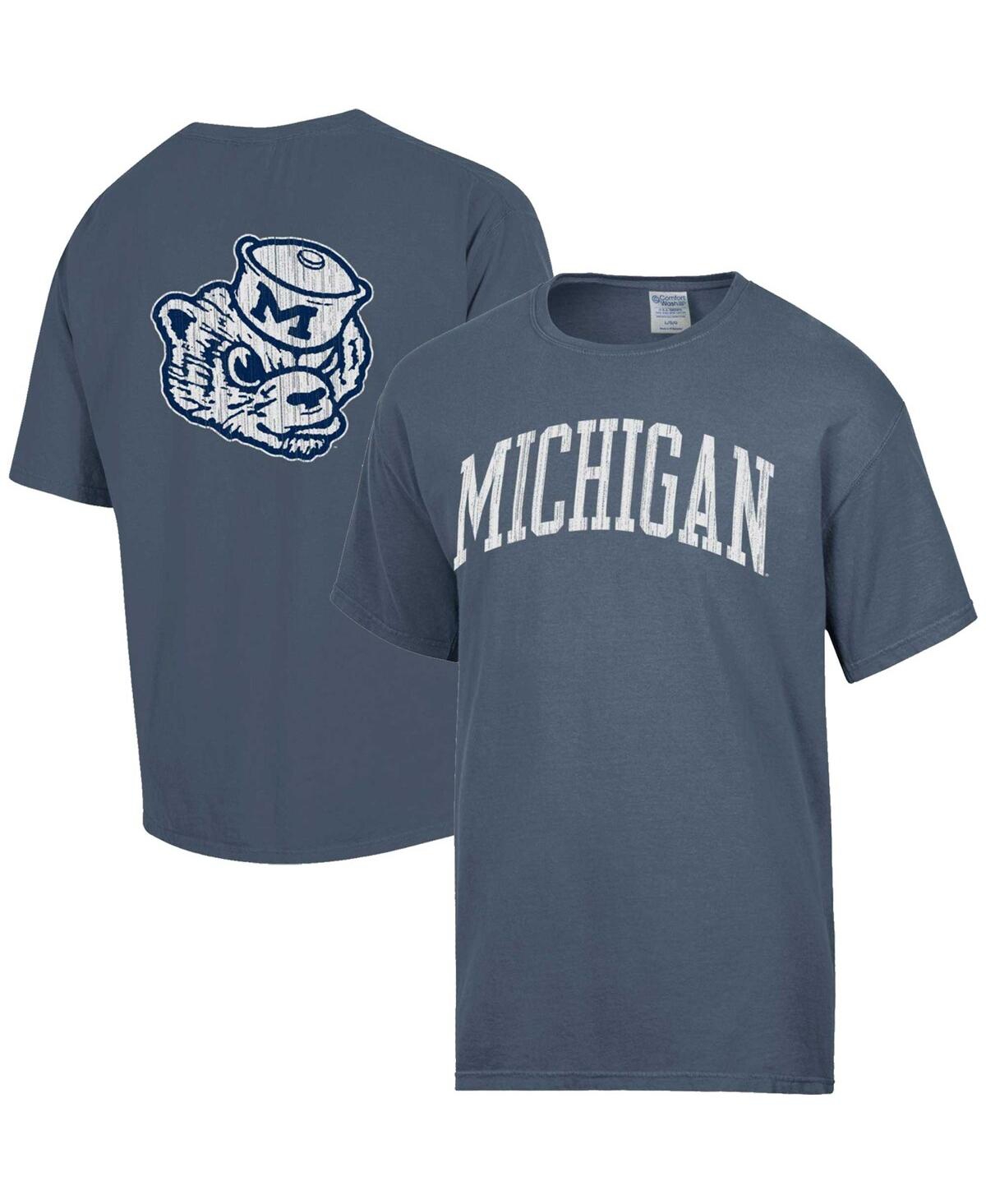Comfortwash Men's  Heather Navy Distressed Michigan Wolverines Vintage-like Arch 2-hit T-shirt
