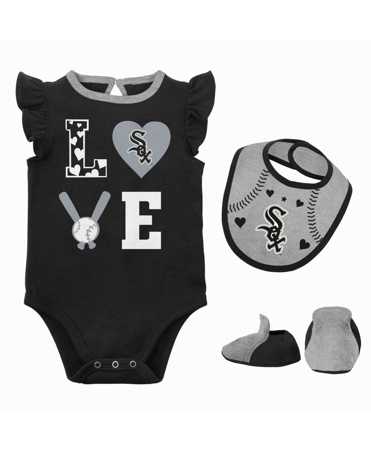 Shop Outerstuff Newborn And Infant Boys And Girls Black, Heather Gray Chicago White Sox Three-piece Love Of Baseball In Black,heather Gray