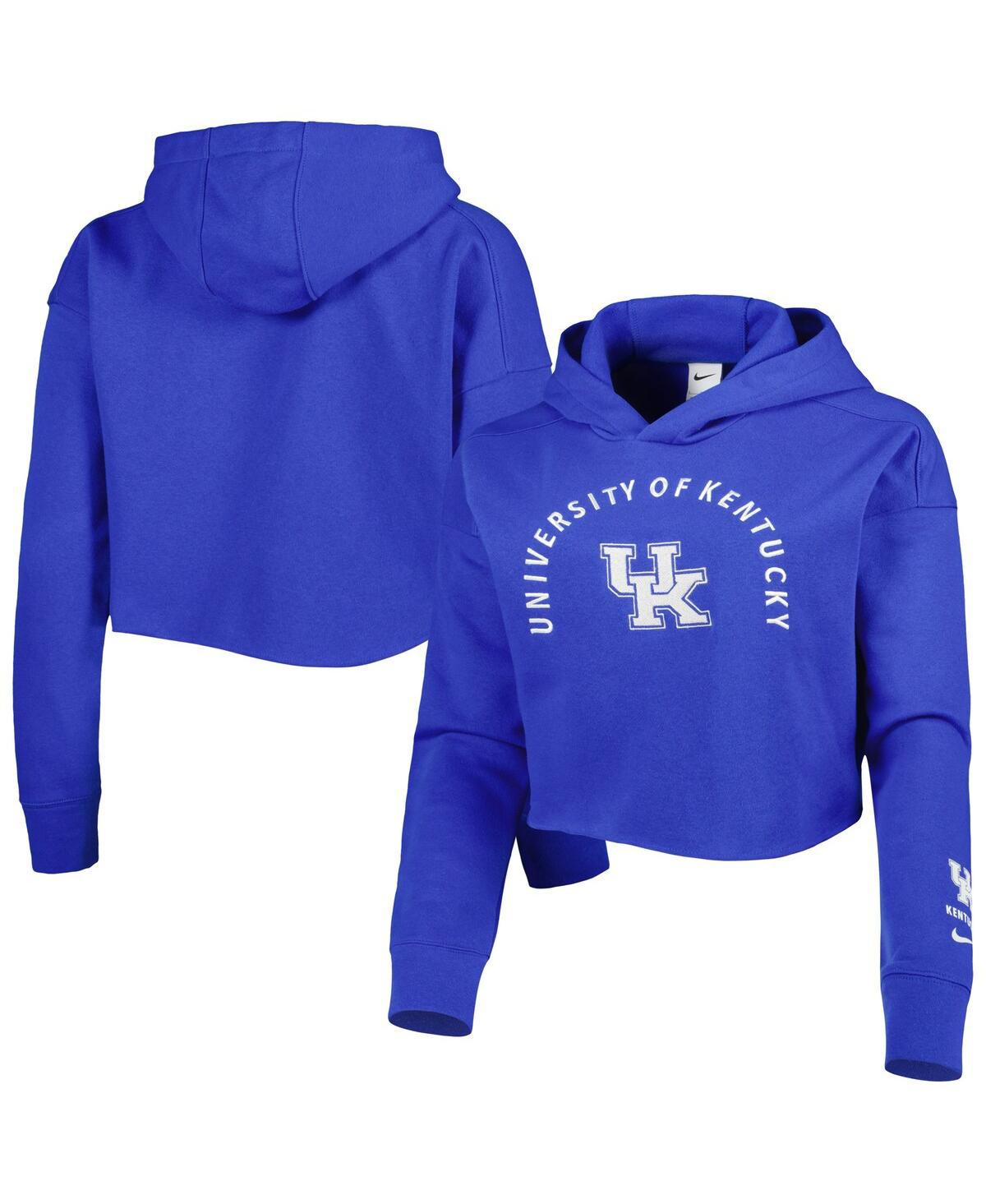 Shop Nike Women's  Royal Kentucky Wildcats 2-hit Cropped Pullover Hoodie