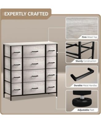 Dresser with 12 Drawers - Chest Organizer Unit with Steel Frame Wood Top and handle - Large Dresser for Bedroom, Hallway & etc