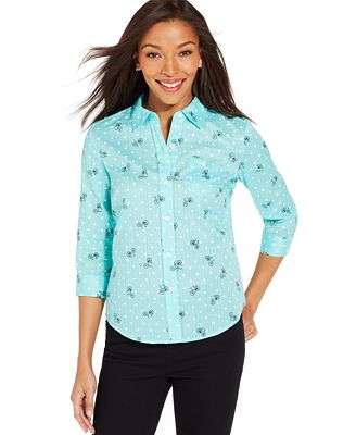 Karen Scott Petite Bicycle Dot Button-Down Shirt - Tops - Women - Macy's