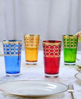 Multicolor High Ball with Gold-Tone Rings, Set of 4