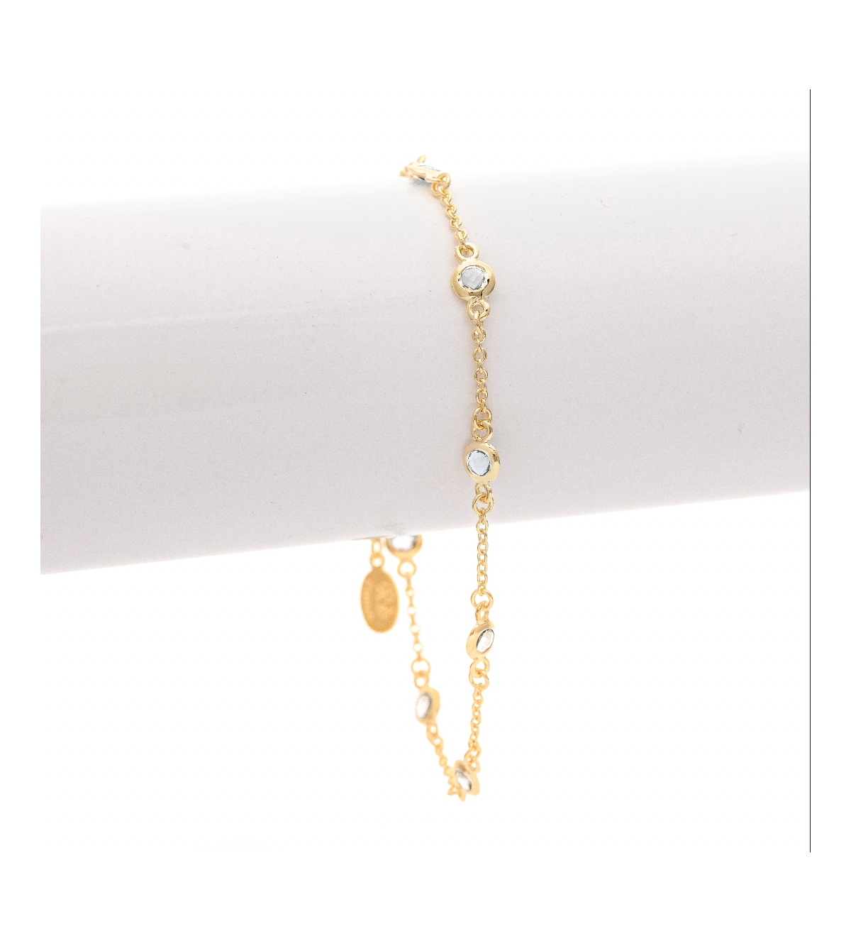 Crystal Bezel Station Bracelet - Gold with clear cubic zirconia