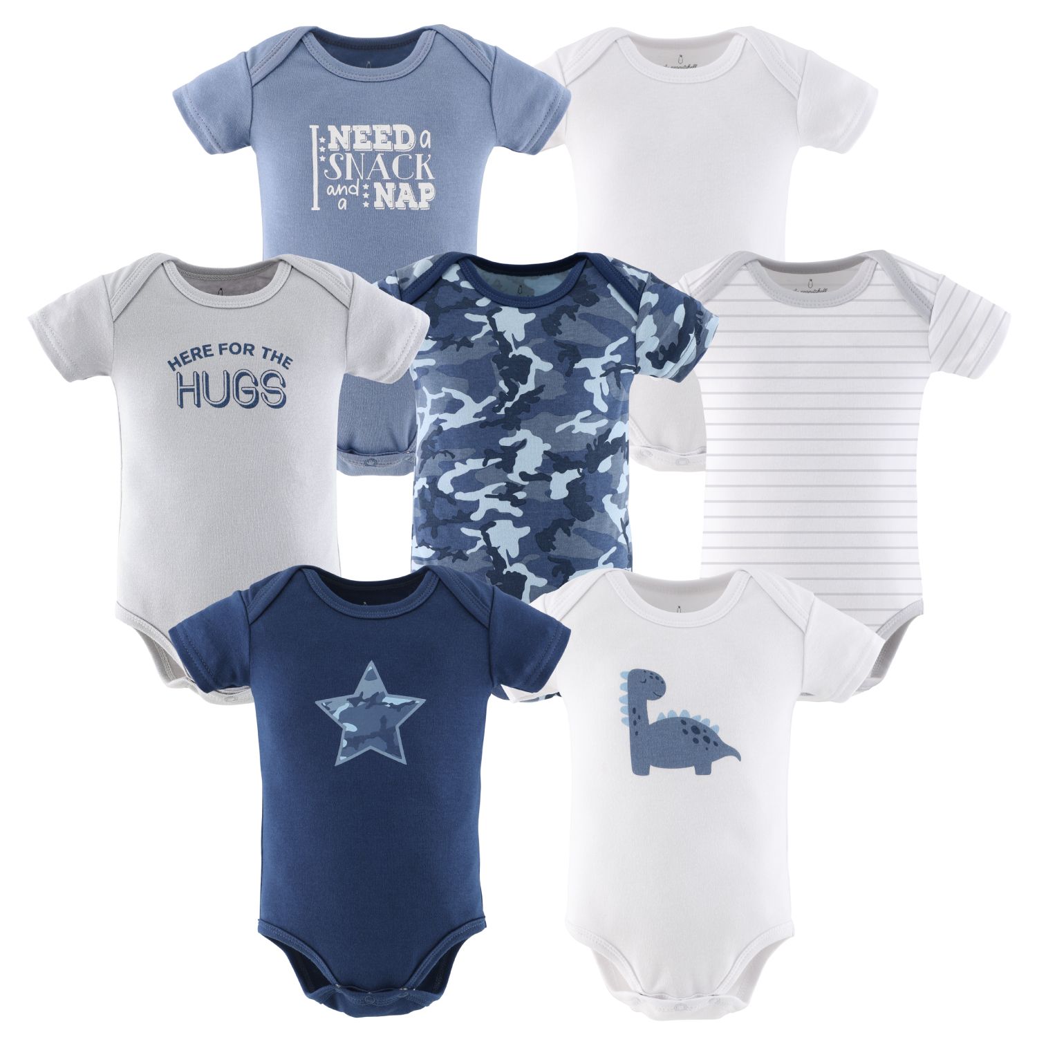 Baby Boys Bodysuits, 7-Pack, Blue Camo