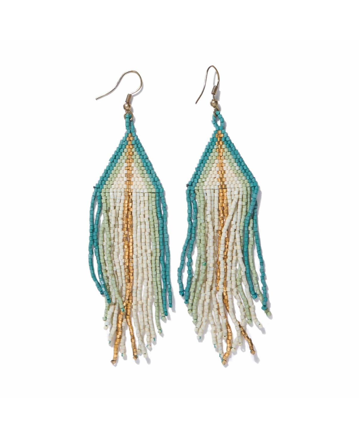 Ink + Alloy Jane Triangle With Stripe Beaded Fringe Earrings Teal In Green