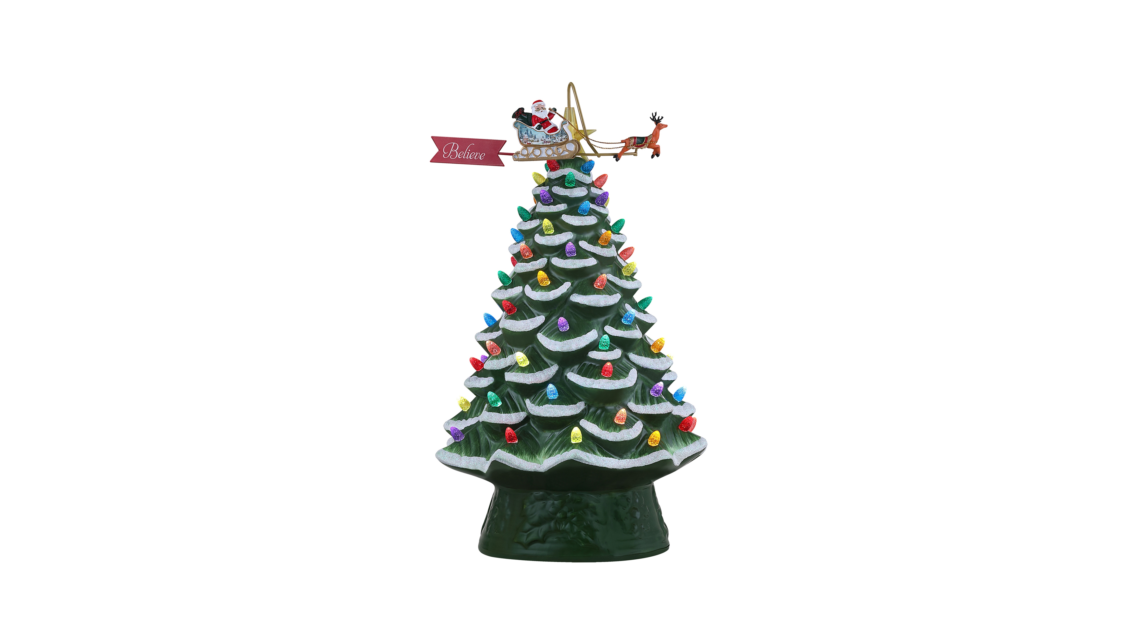 Mr. Christmas 90th Anniversary Collection 16" Lit Ceramic Tree with Animated Santa's Sleigh