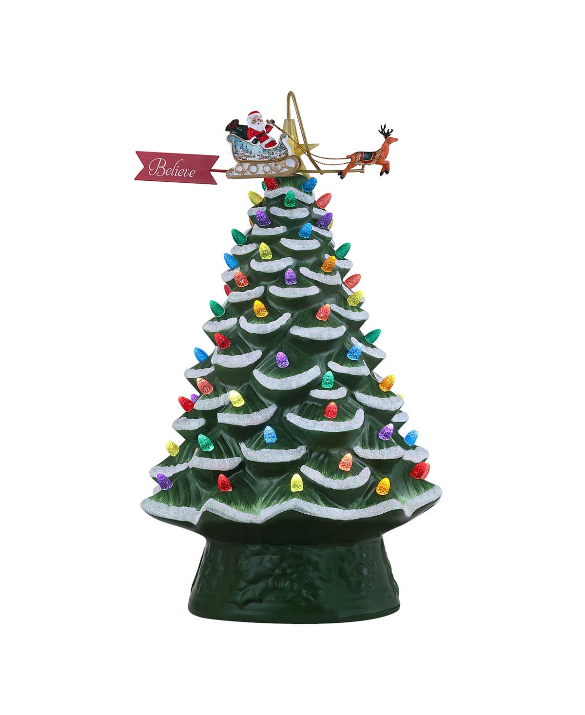 Mr. Christmas 90th Anniversary Collection 16" Lit Ceramic Tree With Animated Santa's Sleigh In Green