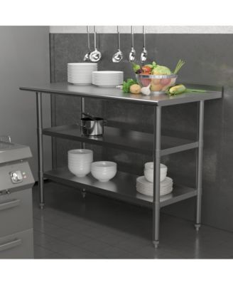 Nsf Certified Stainless Steel 18 Gauge Work Table With 1.5" Backsplash And 2 Undershelves