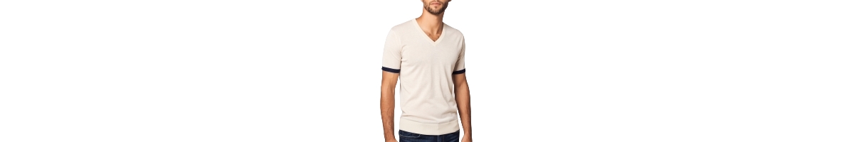 Bellemere Men's Striped Short Sleeve Cashmere T-shirt - Off-white