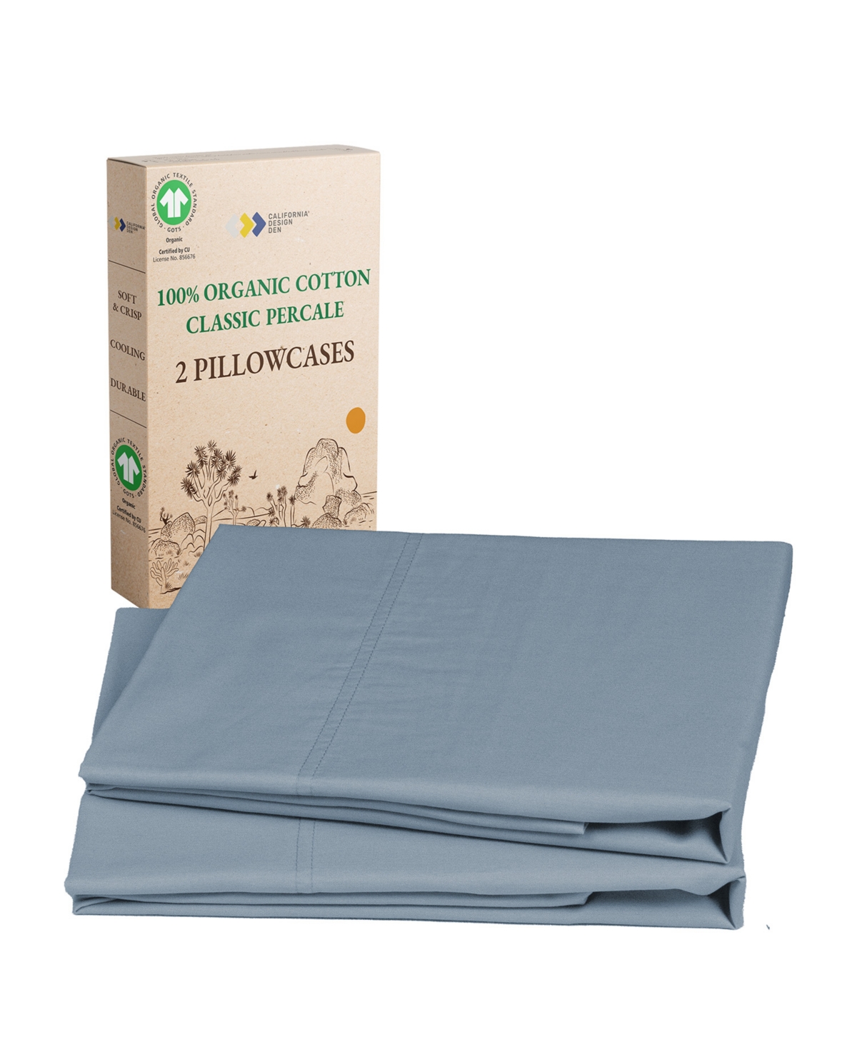 100% Organic Cotton Pillow Cases Set Of 2, Authentic Gots Certified, Soft & Cooling Percale Weave Cotton Pillowcases with envelope closure by Cal