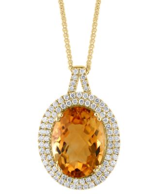 EFFY&reg; Citrine (9-1/5 ct .t.w.) & Diamond (7/8 ct. t.w.) Halo 18" Pendant Necklace in 14k Gold