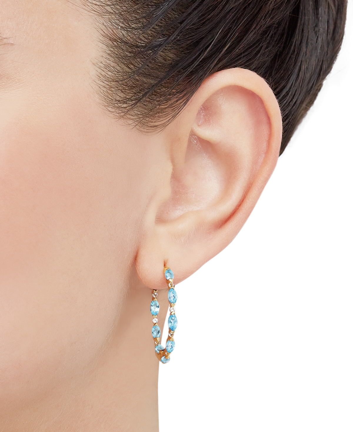 Amethyst (2-1/3 ct. t.w.) & White Topaz (1/4 ct. t.w.) In & Out Small Hoop Earrings in 14k Gold, (Also in Swiss - Blue Topaz
