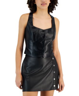Bar III - Women's Button-Up Faux-Leather Tank Top