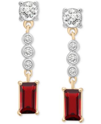 Garnet (3/4 ct. t.w.) & Lab-Grown White Sapphire (1-1/20 ct. tw.) Drop Earrings in 14k Gold-Plated Sterling Silver