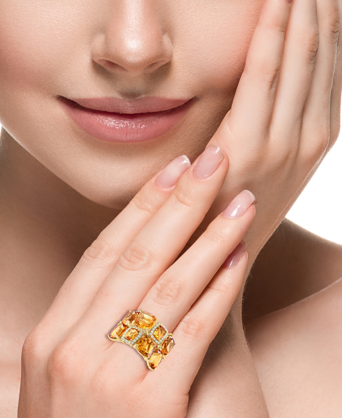 Effy Citrine (11-3/8 ct. t.w.) & Diamond (1/6 ct. t.w.) Halo Cluster Ring in 14k Gold - 14K Gold