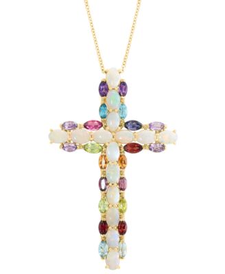 EFFY&reg; Opal (5 ct. t.w.) & Multi-Gemstone (4-5/8 ct. t.w.) 18" Cross Pendant Necklace in 14k Gold