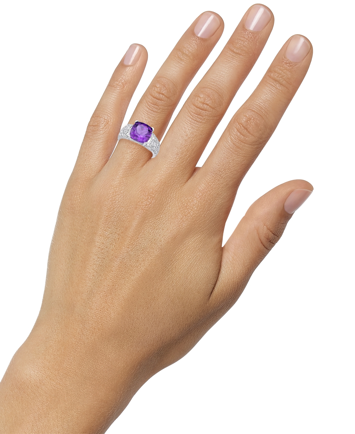 (2-1/2 ct. t.w.) & White Topaz (1/20 ct. t.w.) Filigree Ring in Sterling Silver - Amethyst
