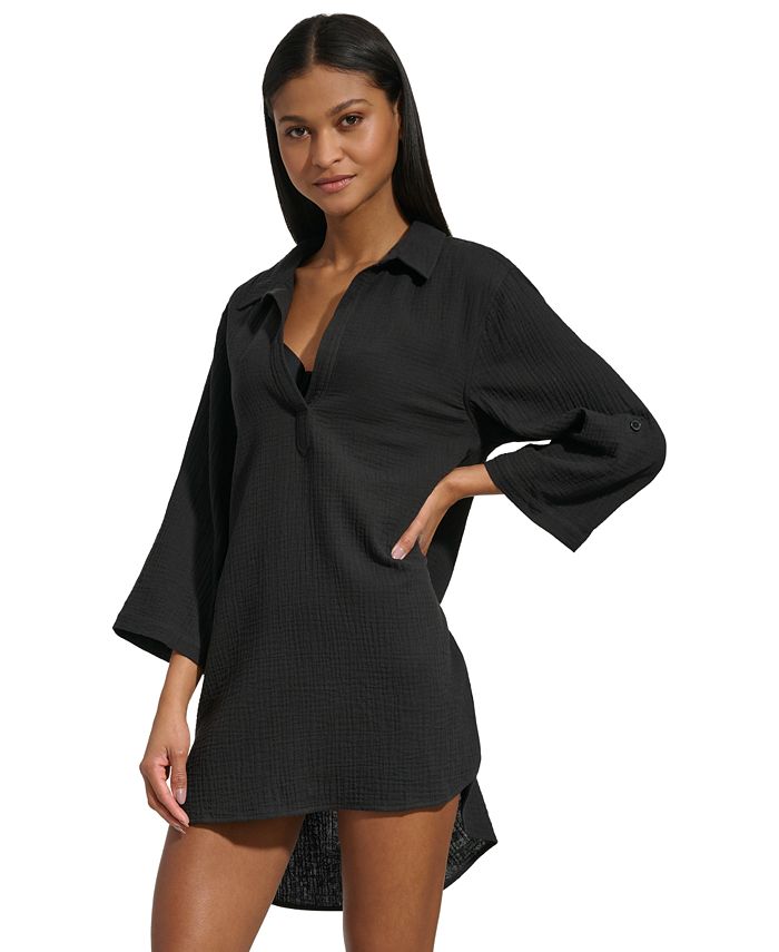 DKNY Women's Gauze Beach Tunic Cotton CoverUp Dress Macy's