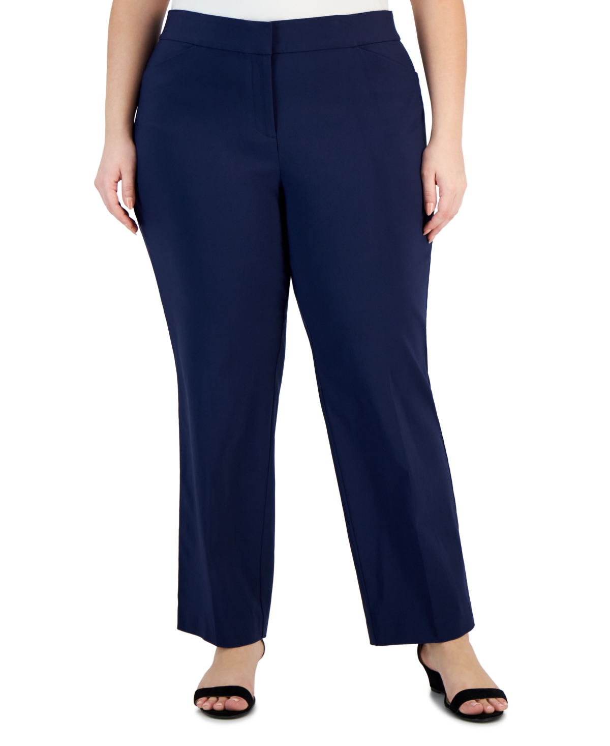Plus Size Curvy-Fit Straight-Leg Pants, Created for Macy's - Intrepid Blue